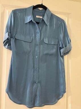 Equipment Light Blue Silk Button-Front Shirt with Chest Pockets